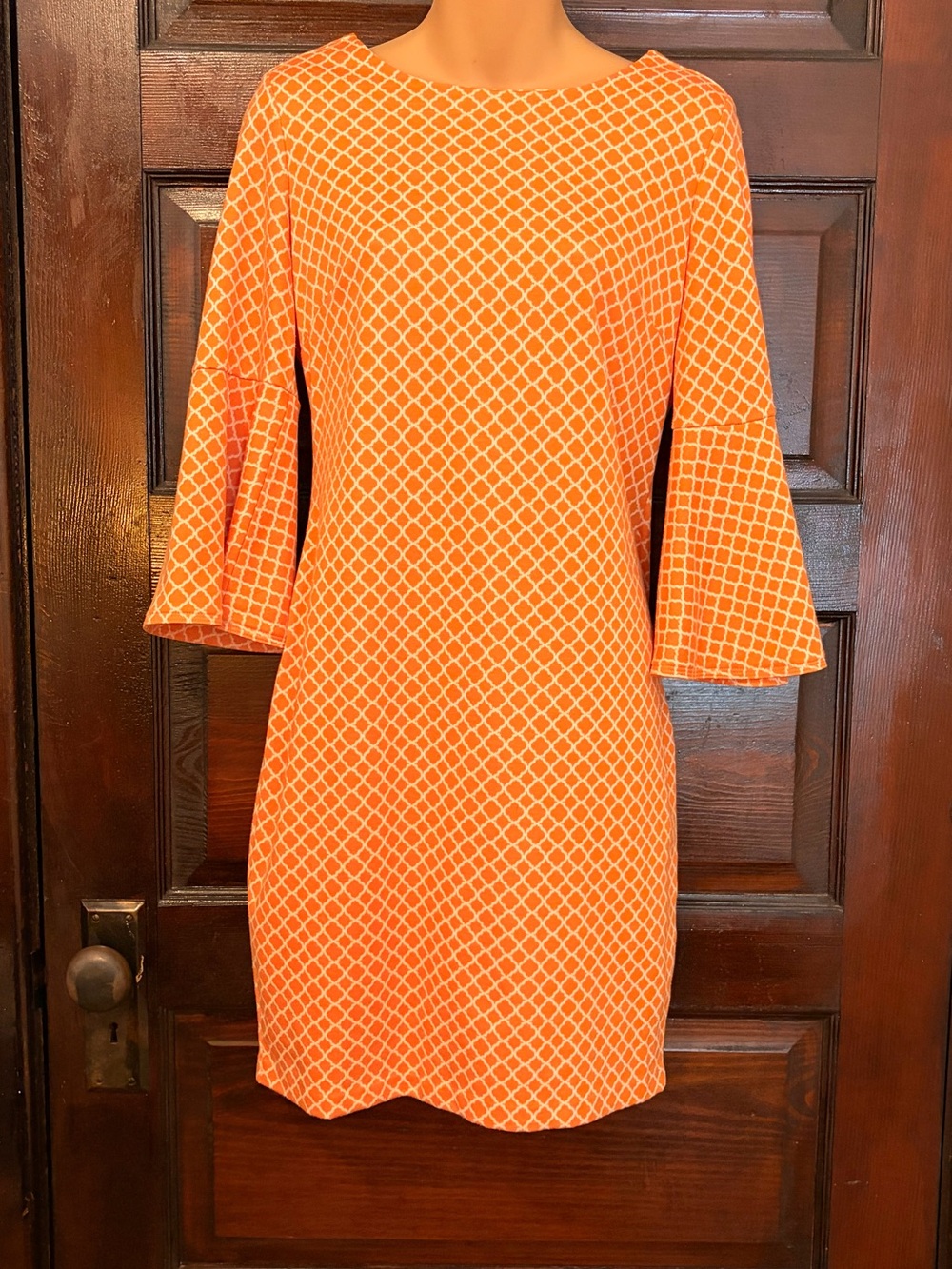 Tyler Boe Orange Geometric Bell-Sleeve Shift Dress